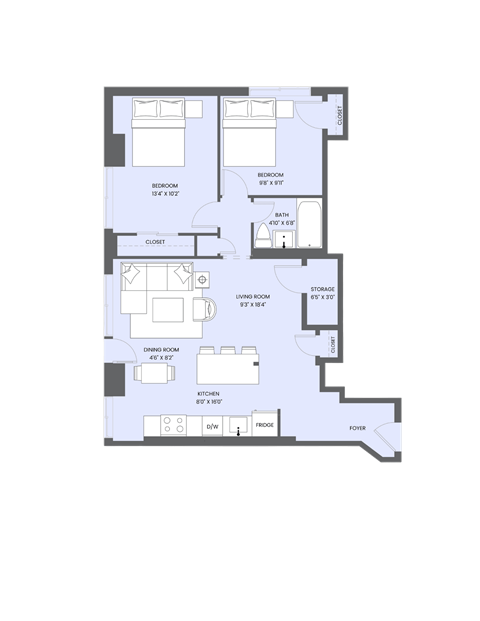 A floor plan of a house with labeled rooms such as Bedroom, Bathroom, Kitchen, and Living Room.